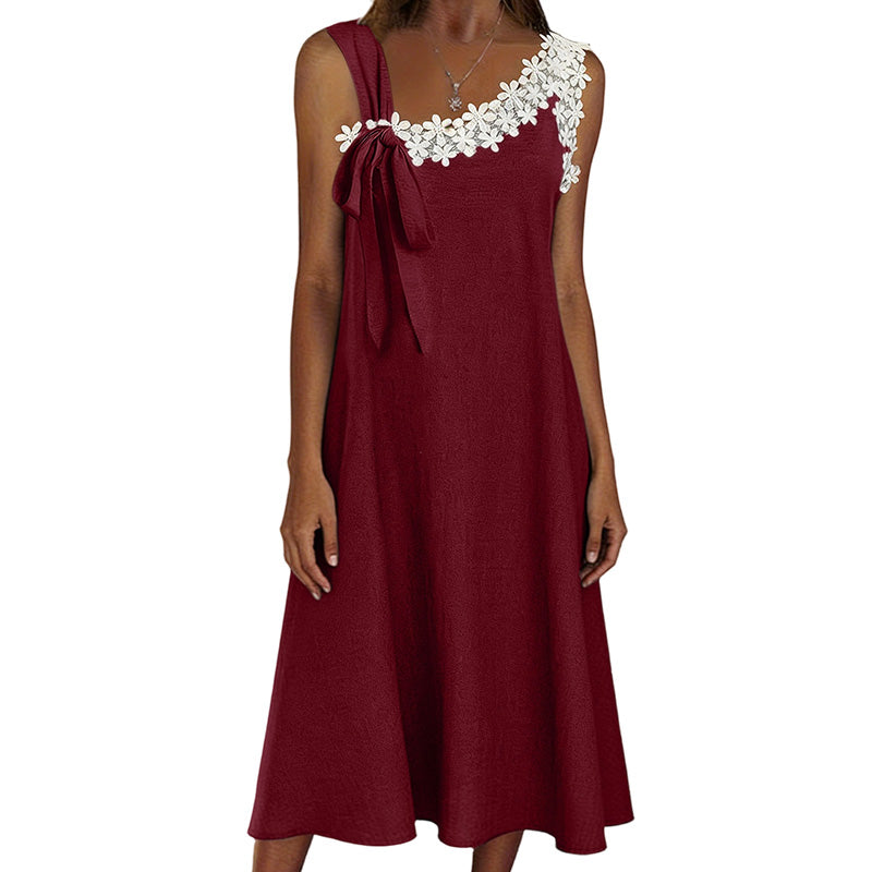 Bellami™ | Zomerfavoriet Elegante kanten jurk met strikdetail op de schouder