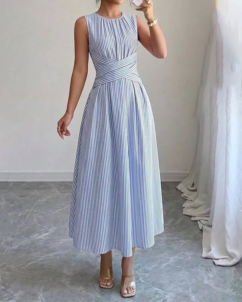 Lotte | Jurk Streep Twist Taille Mouwloos Maxi