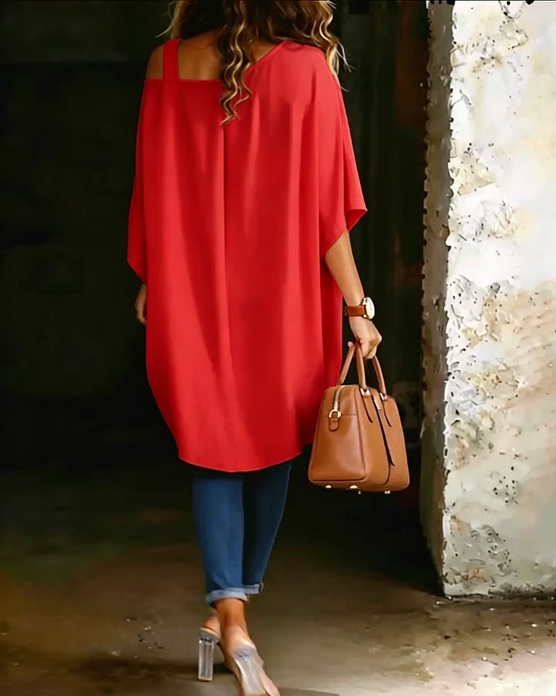 Marie | Blouse met asymmetrische open schouders, effen kleur, casual