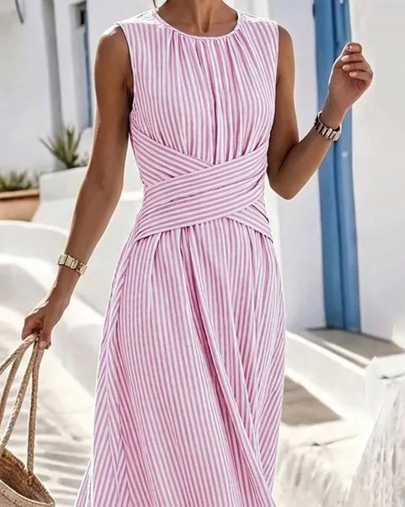 Lotte | Jurk Streep Twist Taille Mouwloos Maxi