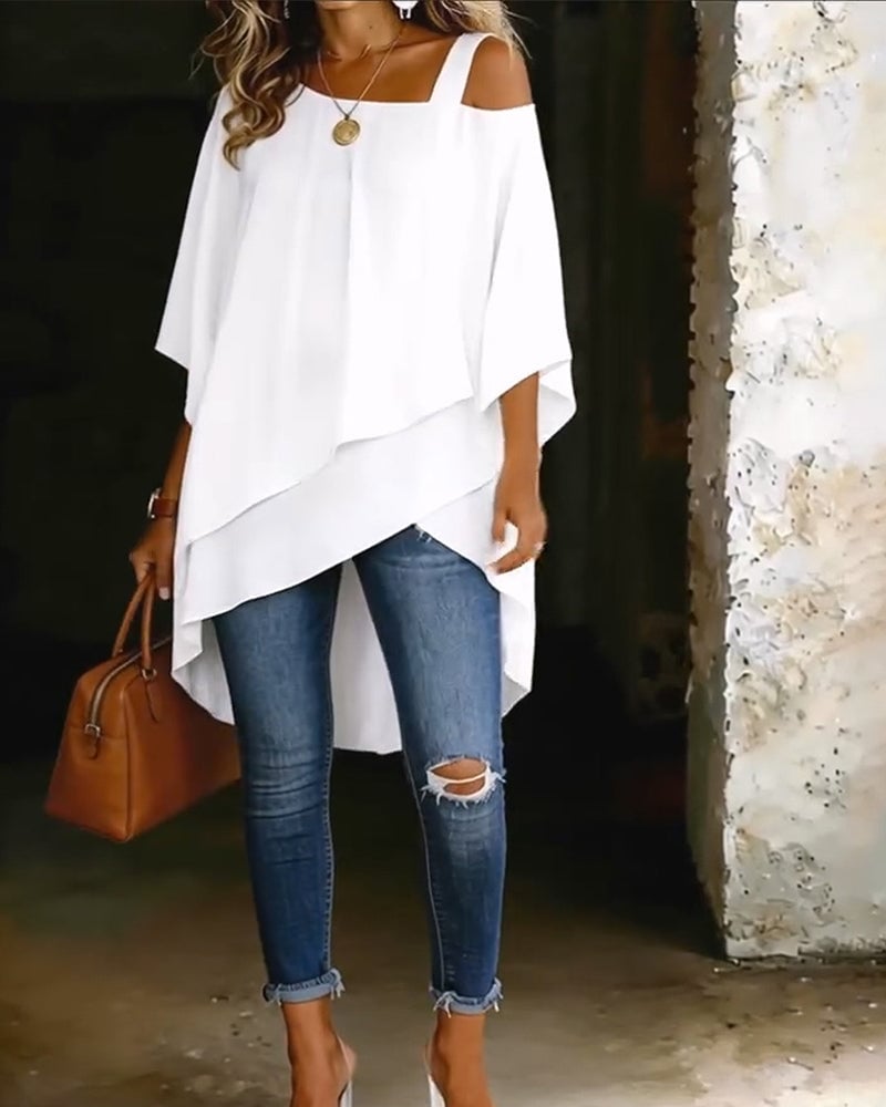 Marie | Blouse met asymmetrische open schouders, effen kleur, casual