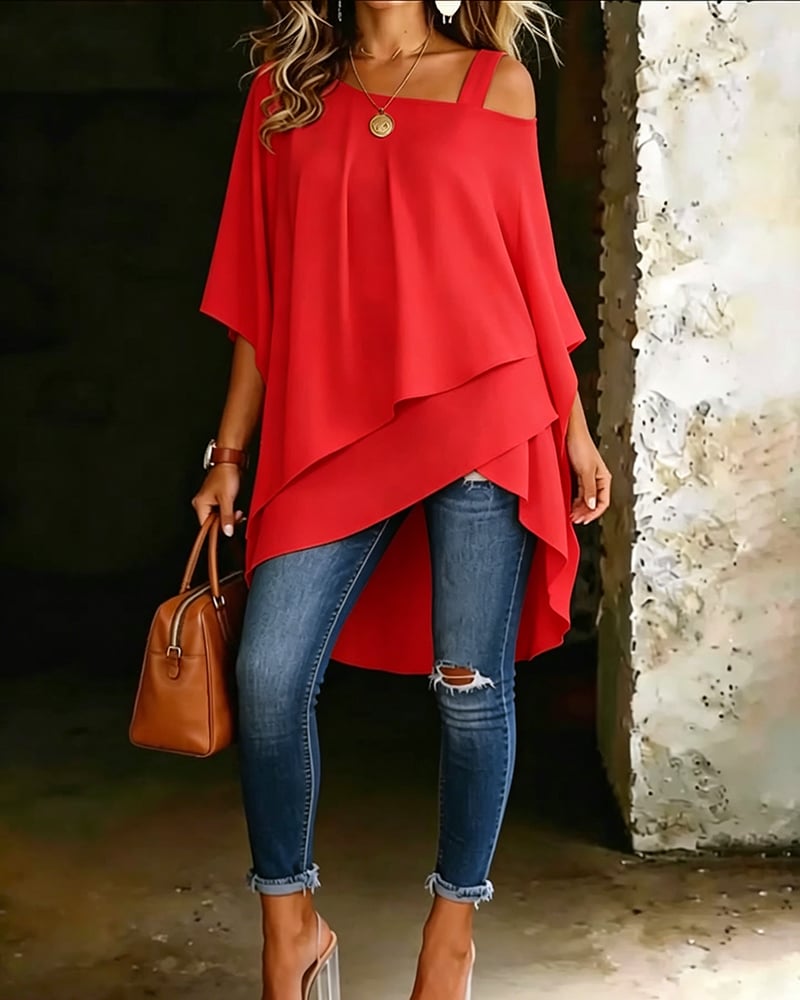 Marie | Blouse met asymmetrische open schouders, effen kleur, casual