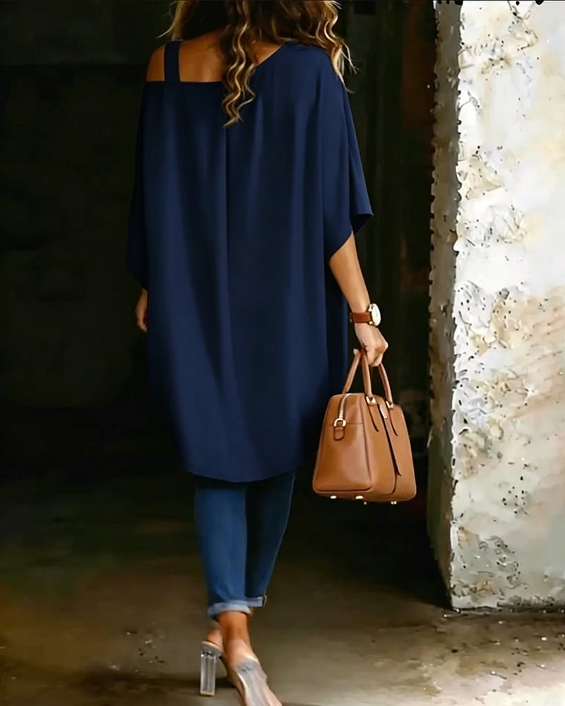 Marie | Blouse met asymmetrische open schouders, effen kleur, casual
