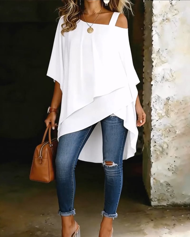Marie | Blouse met asymmetrische open schouders, effen kleur, casual