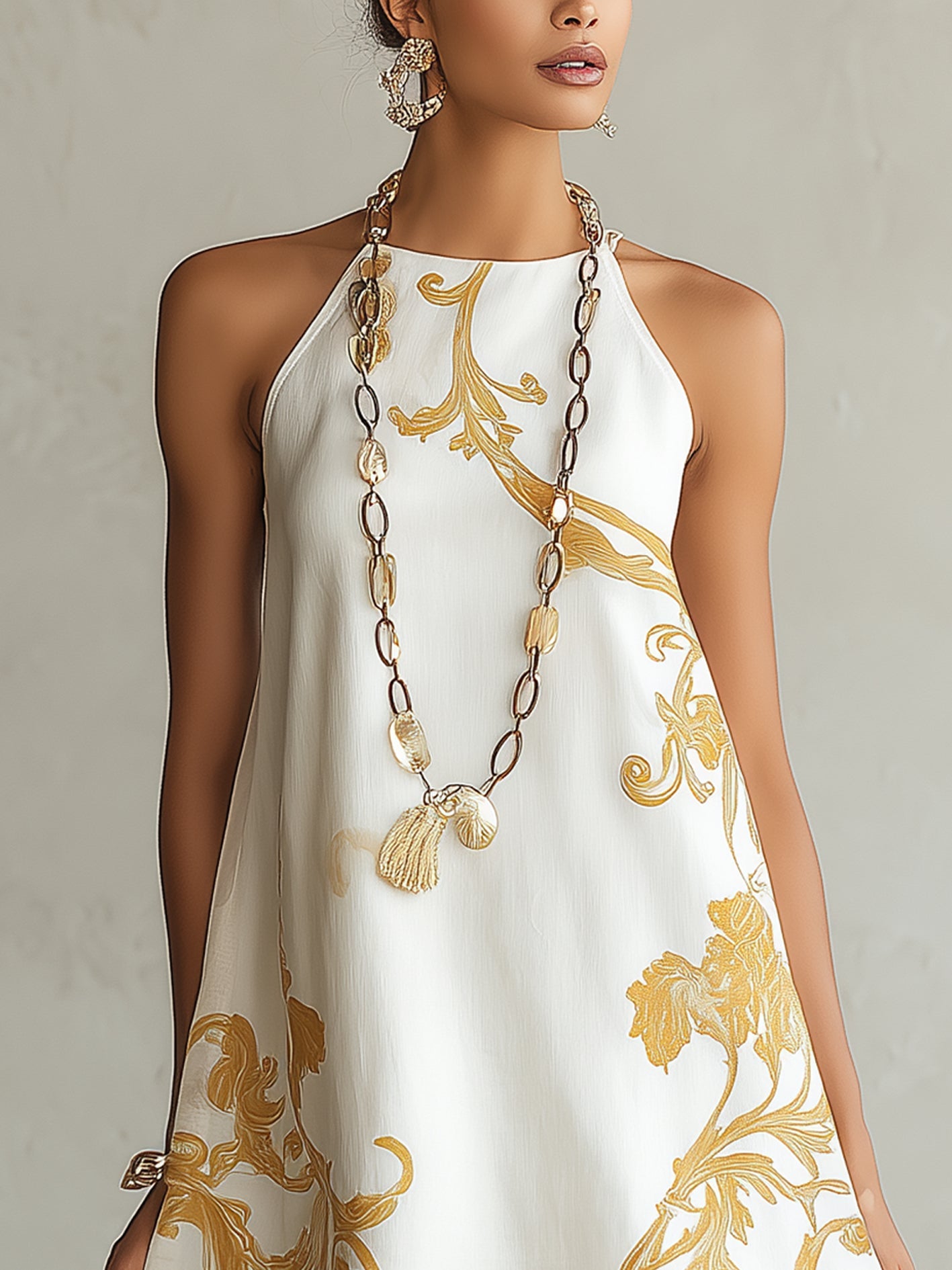 Morgan™ | Mini-jurk met kantversiering en witgouden print