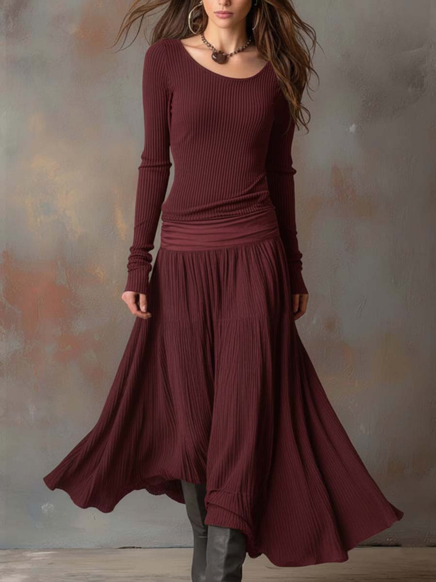 Arin™ | Vintage geribbelde gebreide maxi-jurk