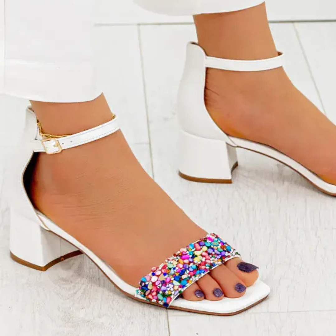 Juvina - White Low-Heel Sandals with Leather Insole