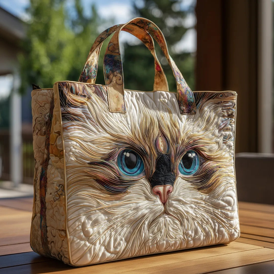 Handcrafted Bag: White Cat with Blue Eyes