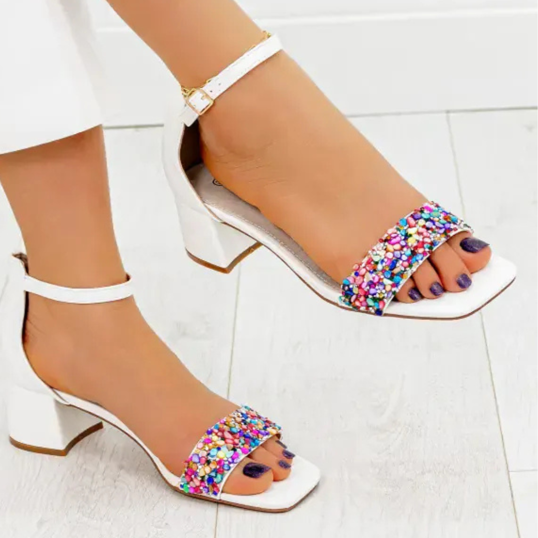 Juvina - White Low-Heel Sandals with Leather Insole