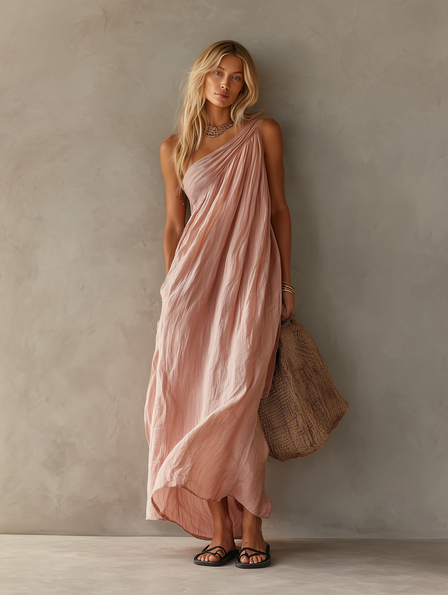 Sienna™ | Elegante maxi-jurk van katoen en linnen met één schouder en zonder mouwen