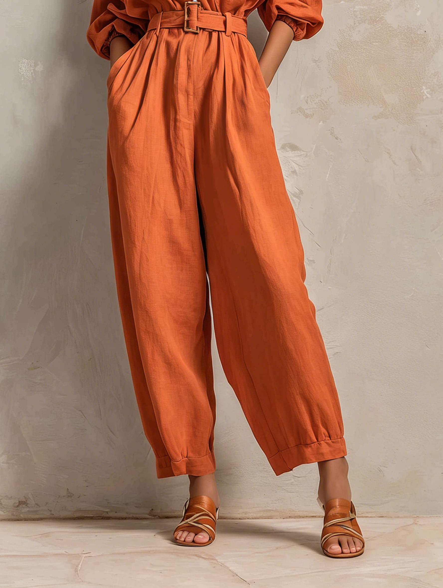 Liora™ | Minimalistische jumpsuit van katoen en linnen met riem