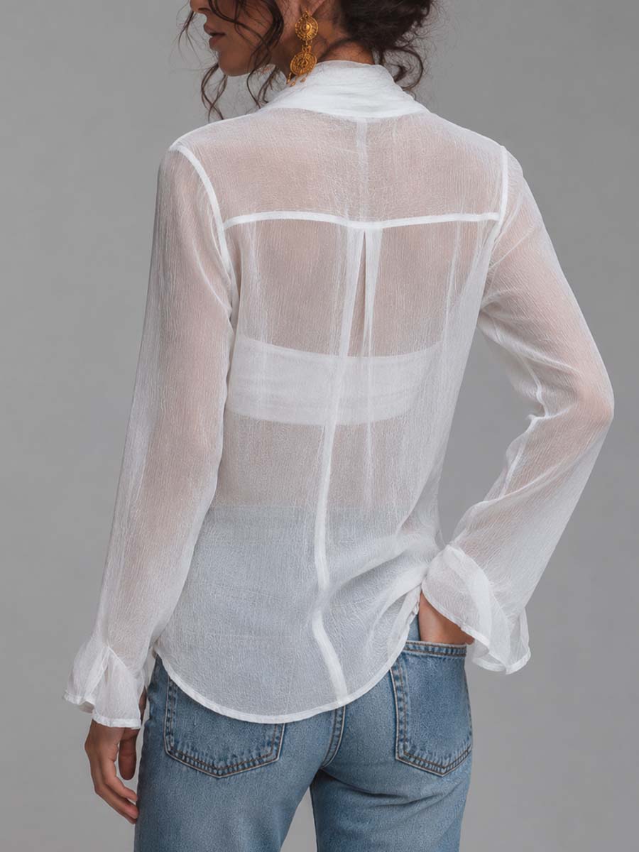 Sorae™ | Doorschijnende, gekreukelde chiffonblouse met lange mouwen en een onderhemdje
