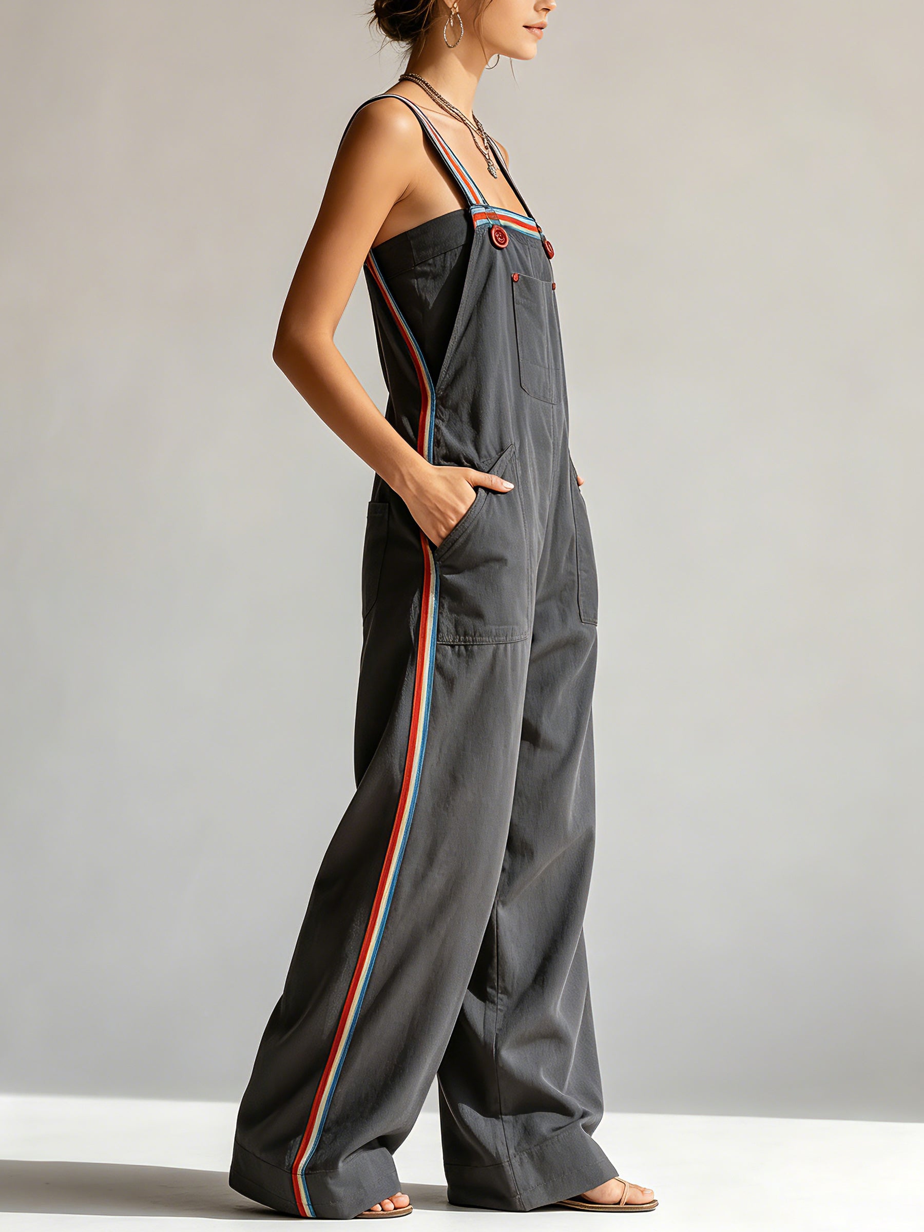 Lona™ | Cargo-jumpsuit met contrasterende banden, wijde pijpen en zakken