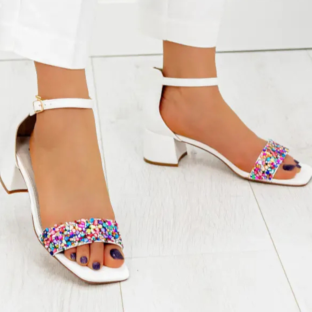Juvina - White Low-Heel Sandals with Leather Insole