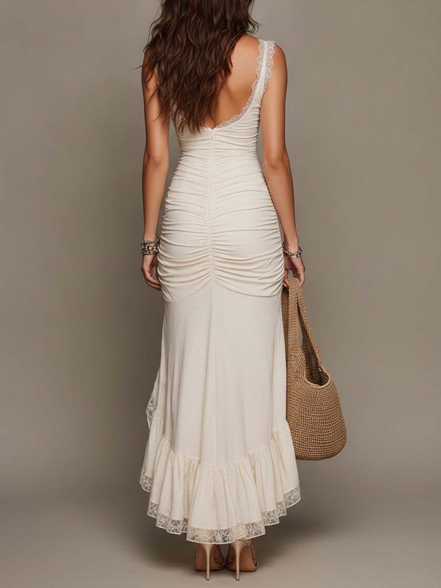 Naya™ | Vintage boho-midi-jurk van katoenmix met hoge split in zeemeerminmodel