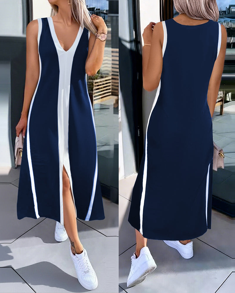 Sabine™ | Casual jurk met diepe V-hals en split aan de voorkant