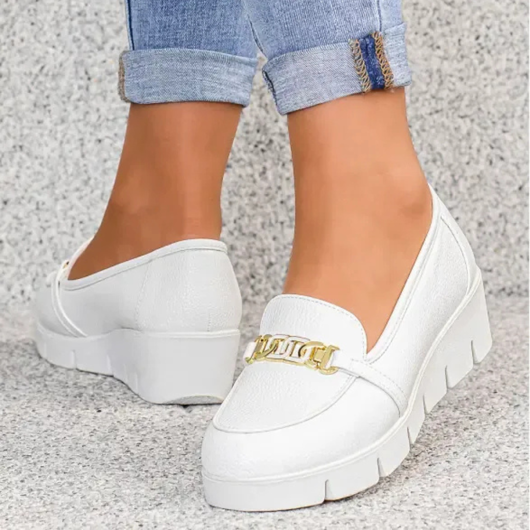 Kornelia White Wedge Moccasins with Buckle