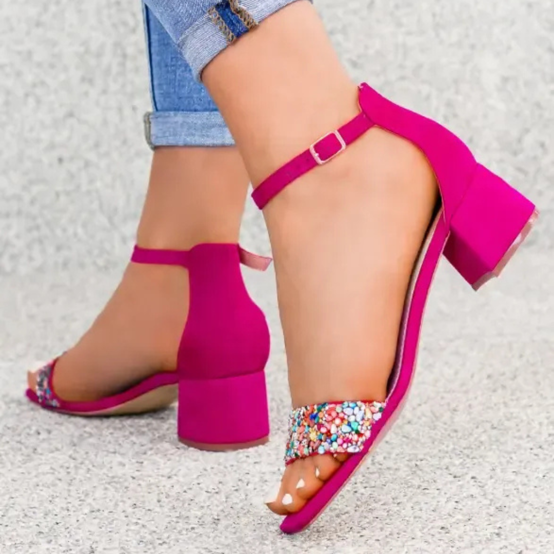 Juvina - White Low-Heel Sandals with Leather Insole