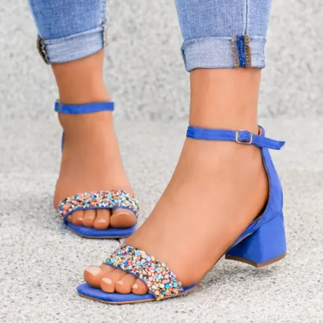Juvina - White Low-Heel Sandals with Leather Insole