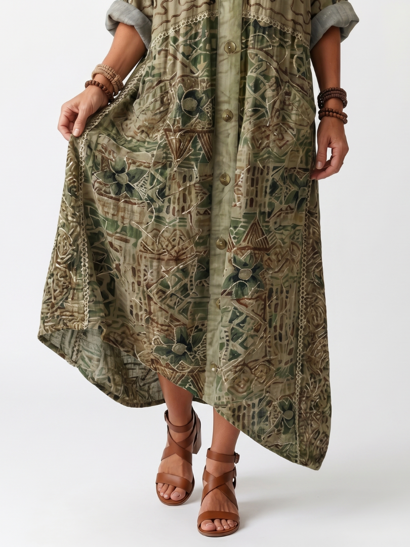 Aleta | Midi-jurk met oversized zakken en knoopsluiting aan de voorkant
