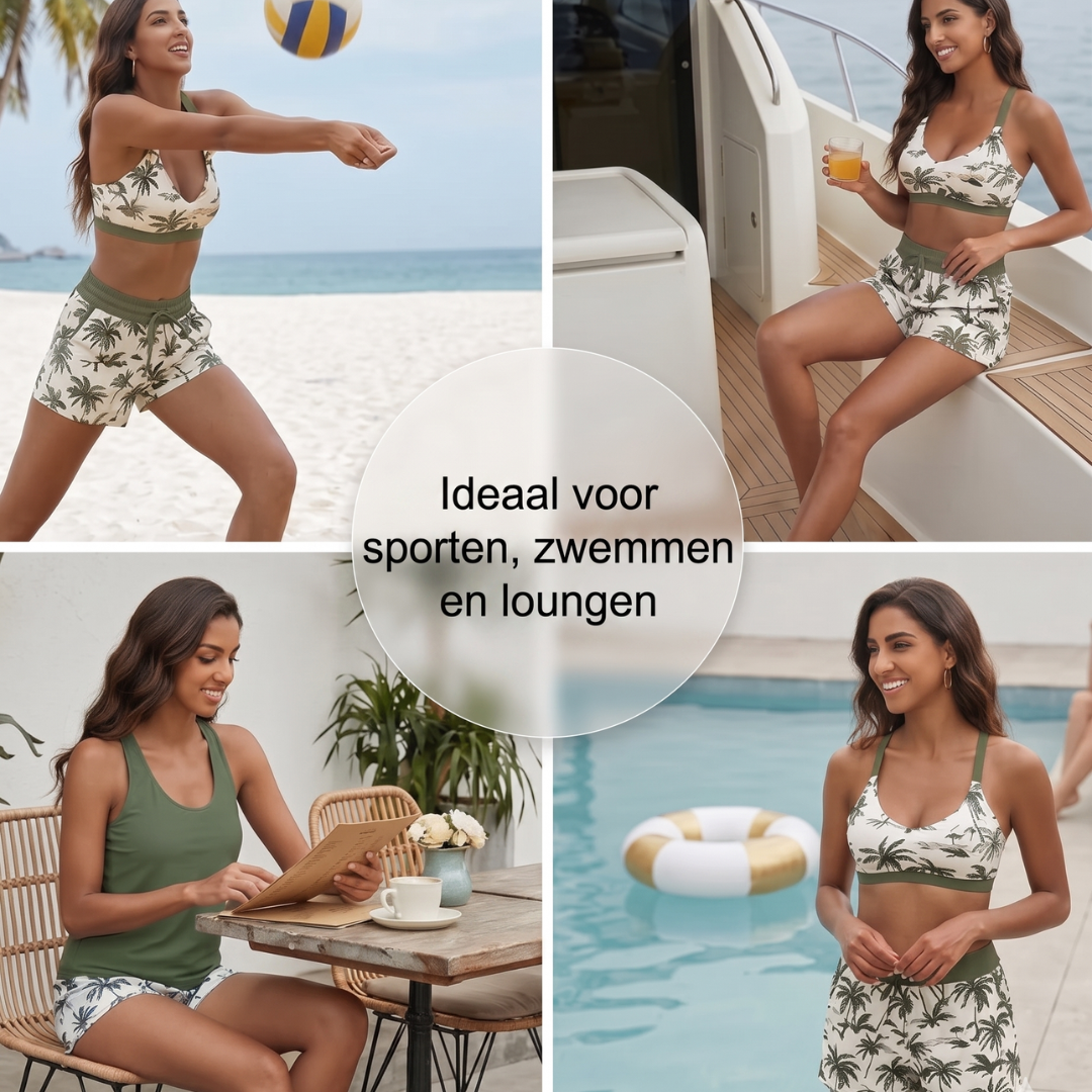 Vanessa - Omslag en crisscross mouwloze bikinitop + broek met trekkoord