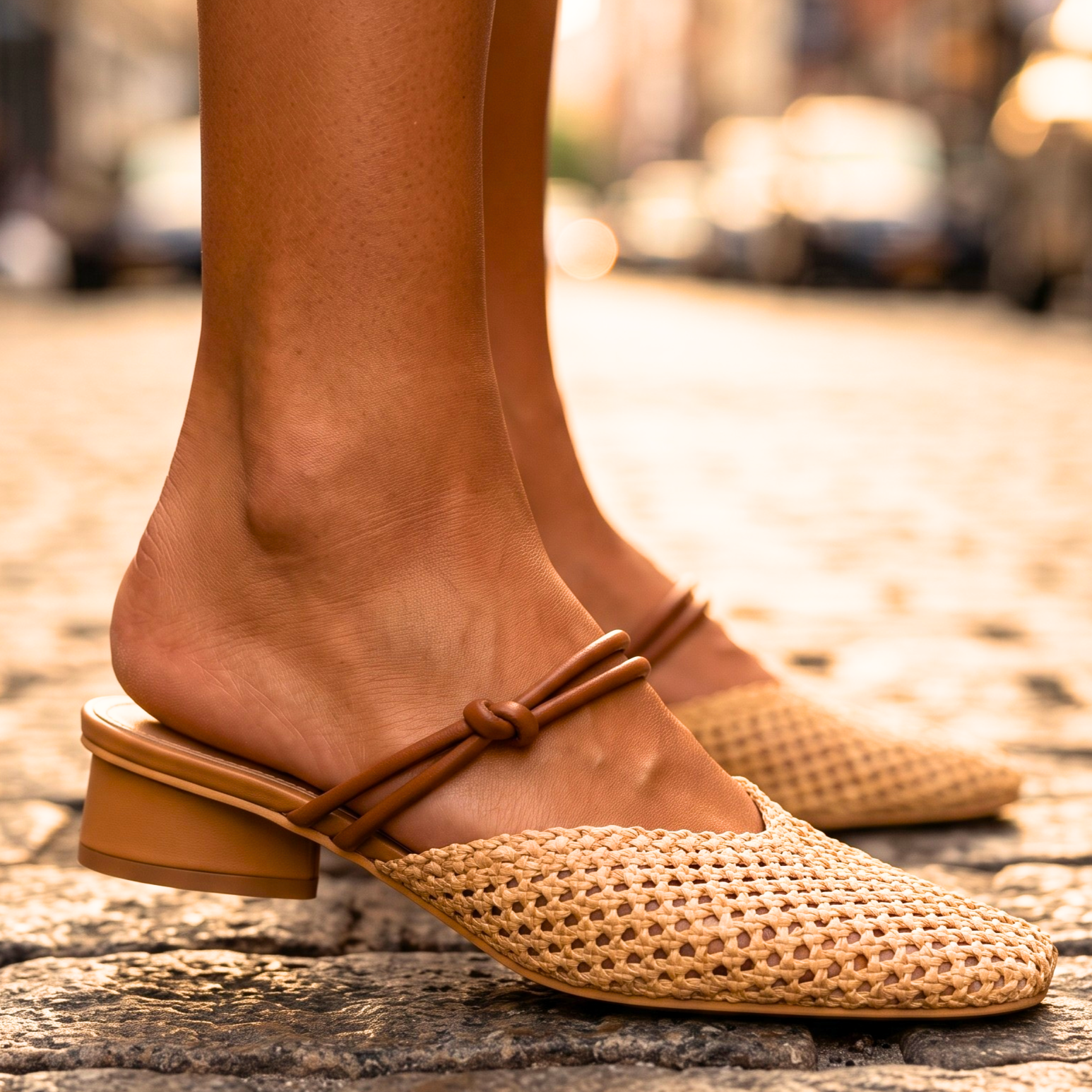 Fenna™ | Mules met geweven riem van wilgenhout