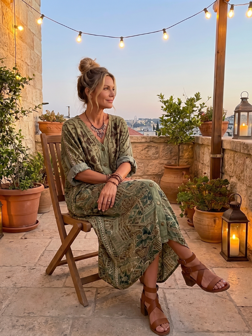 Aleta | Midi-jurk met oversized zakken en knoopsluiting aan de voorkant