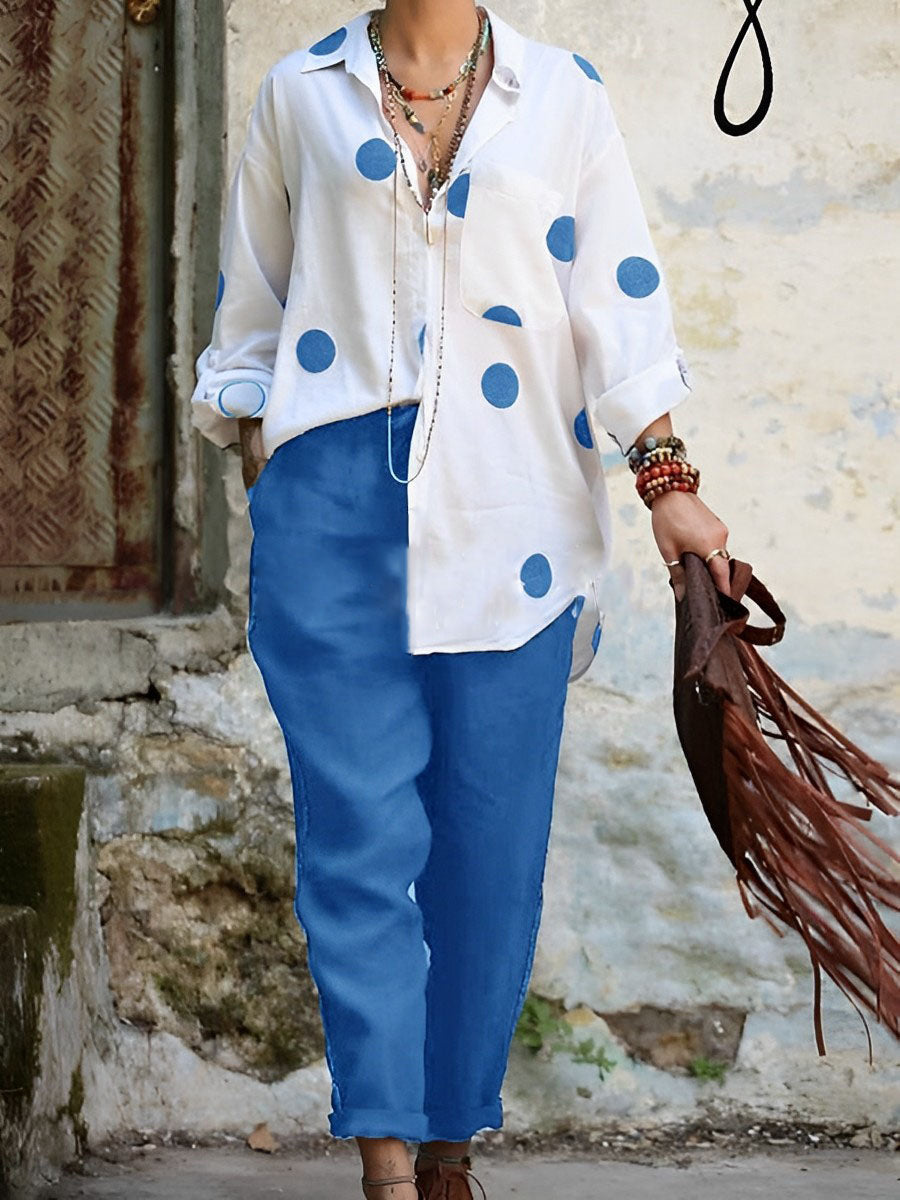 Bedrukte Casual Shirt Tweeluiks Set