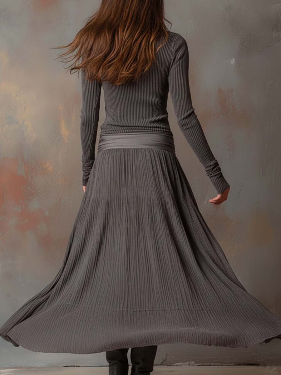 Arin™ | Vintage geribbelde gebreide maxi-jurk