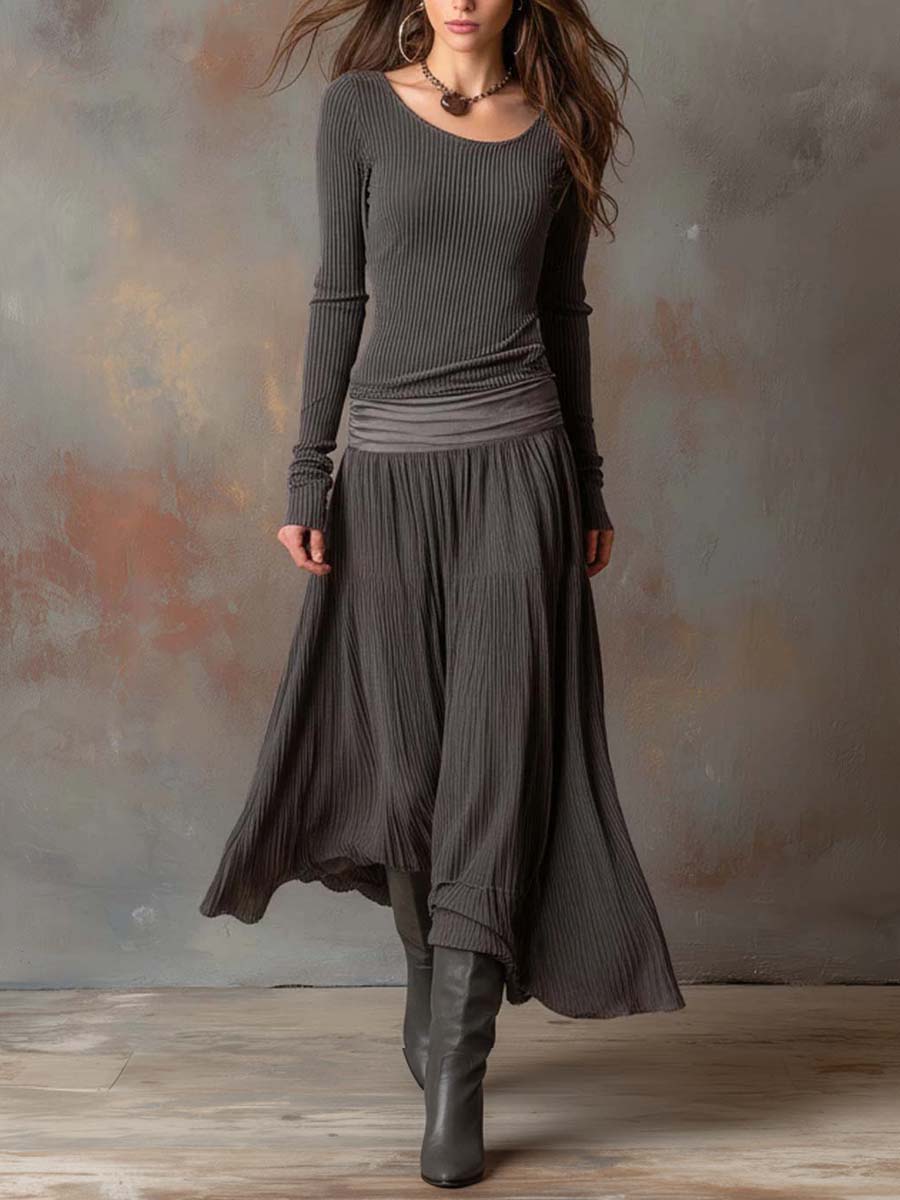 Arin™ | Vintage geribbelde gebreide maxi-jurk