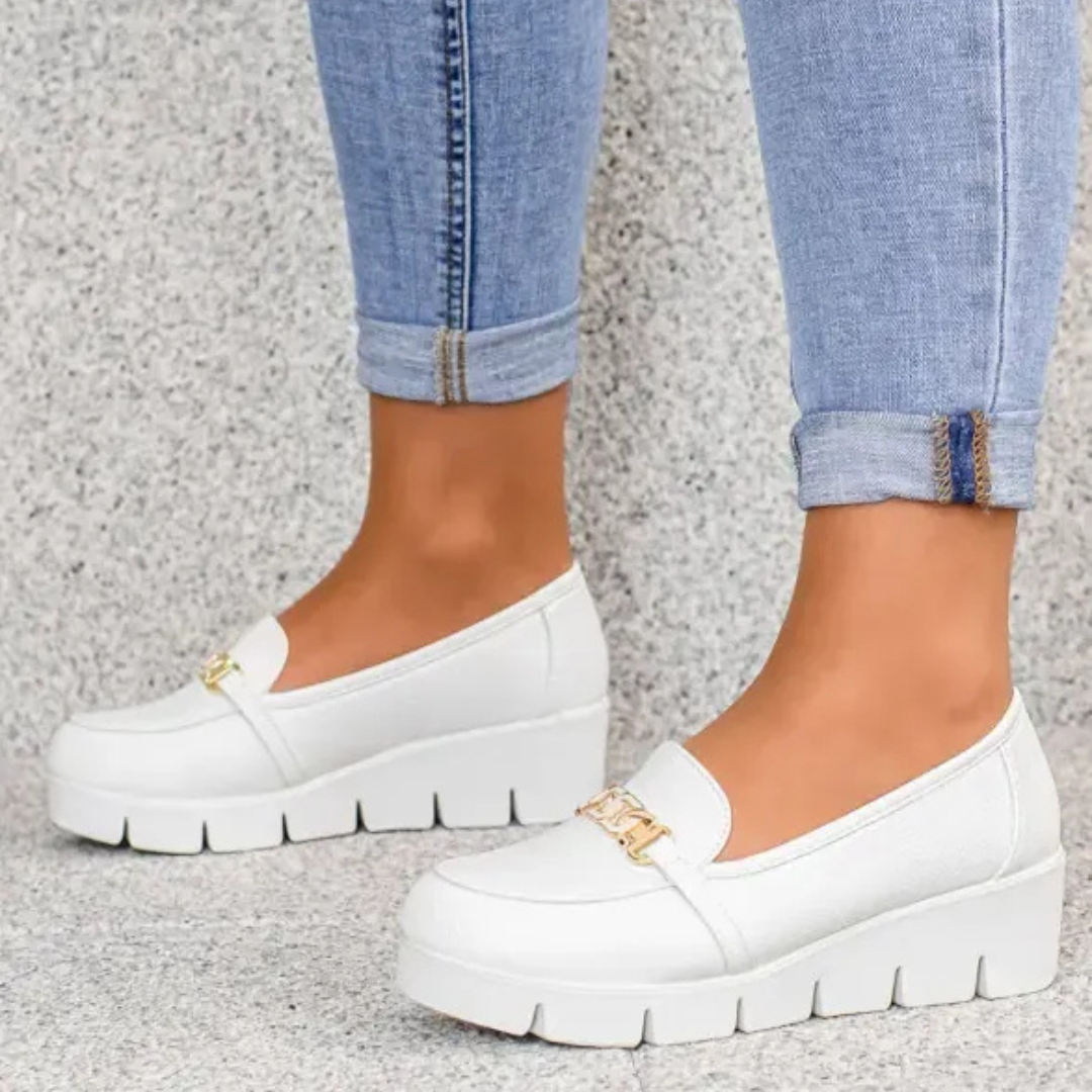 Kornelia White Wedge Moccasins with Buckle