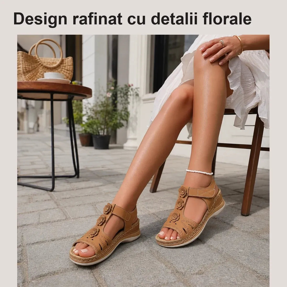 Nola™ | Leren orthopedische sandalen met plateauzool en bloemmotief