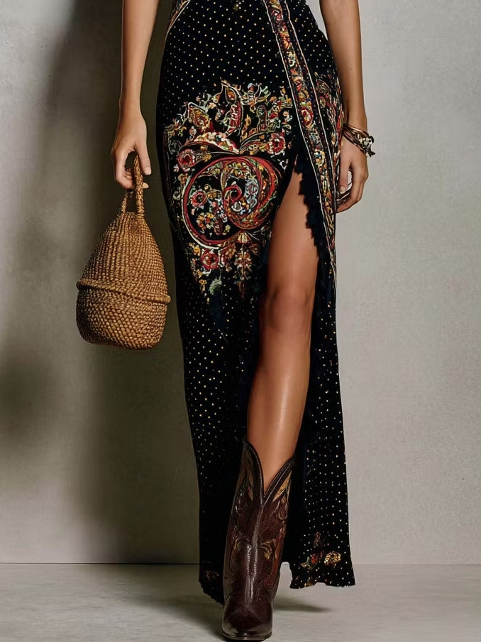 Sienna™ | Jurk met print in bohemienstijl, met diepe V-hals en hoge split