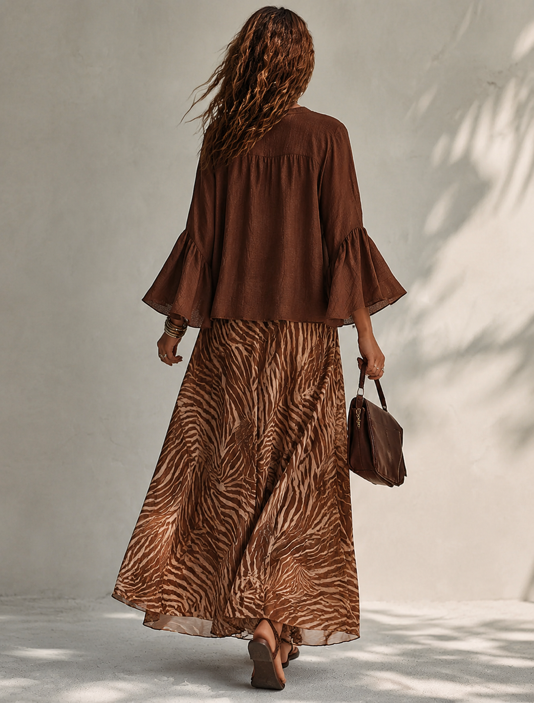Lisa™ | Loszittende bohemien-top, van linnenmix, met V-hals en uitlopende mouwen