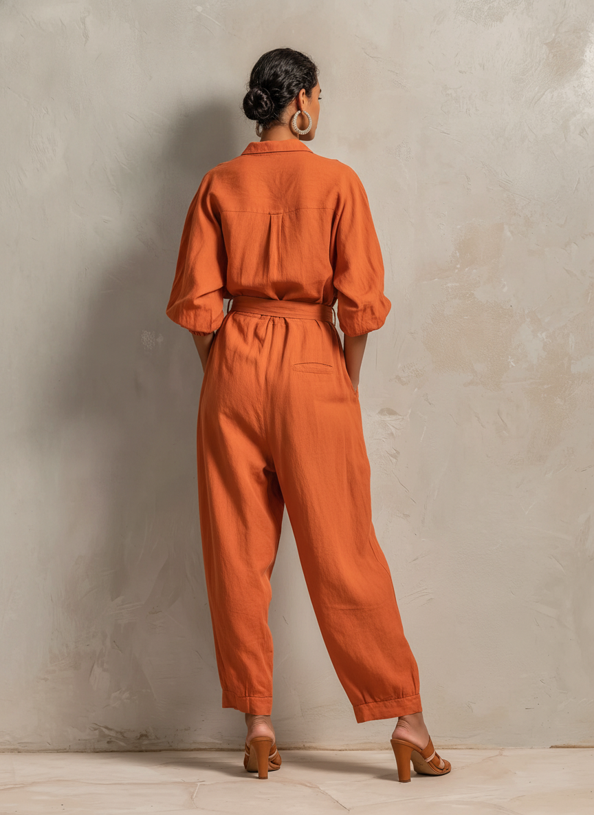 Liora™ | Minimalistische jumpsuit van katoen en linnen met riem