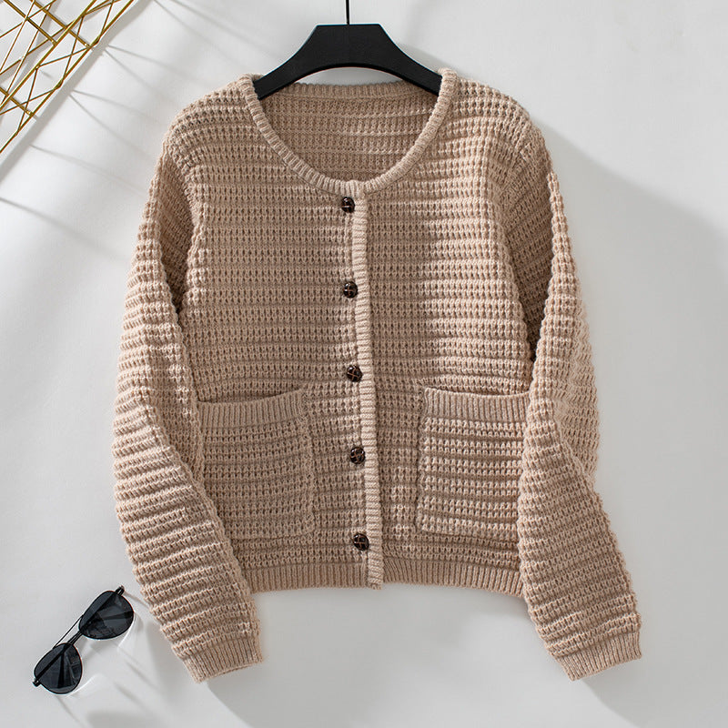 Effen Ronde Hals Gebreide Cardigan
