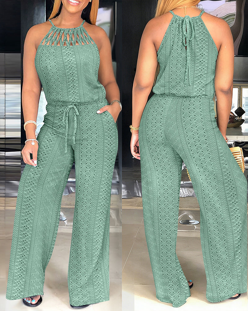Women's Halter Tie Knit Jacquard Jumpsuit