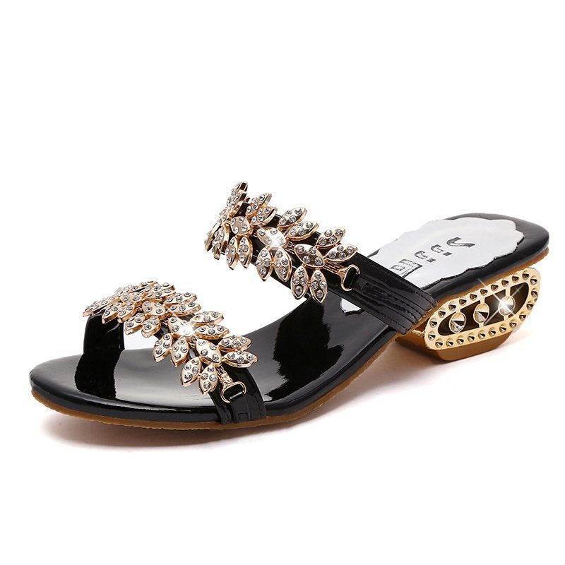 Stijlvolle orthopedische sandalen met vierkante hak en strass-steentjes