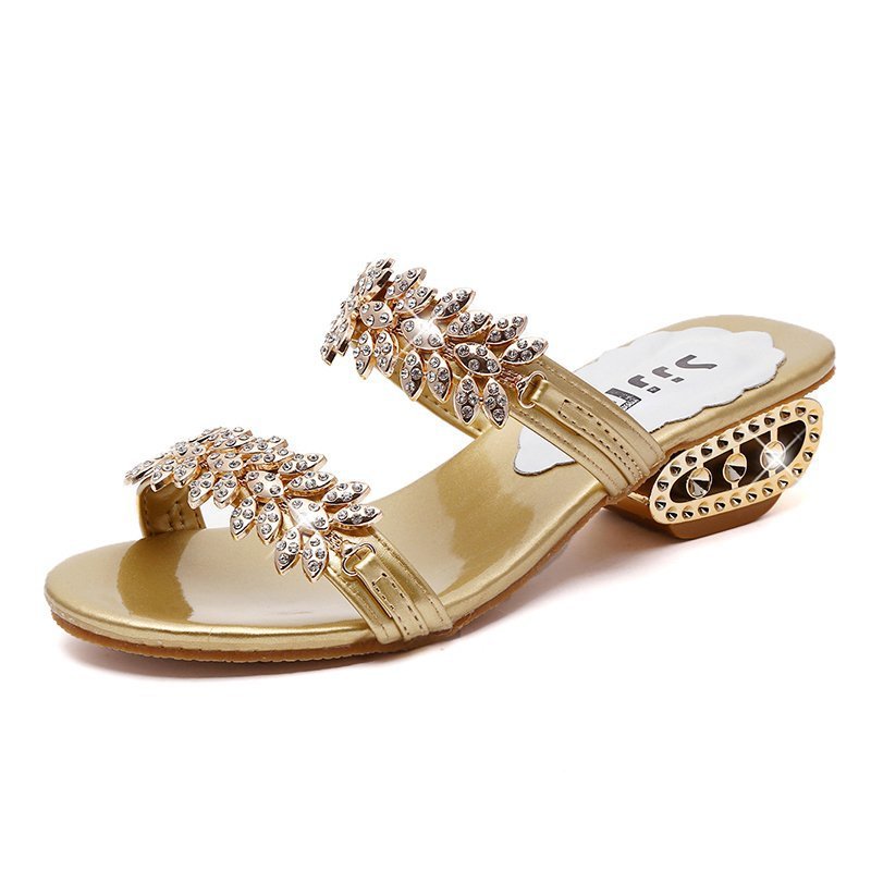 Stijlvolle orthopedische sandalen met vierkante hak en strass-steentjes