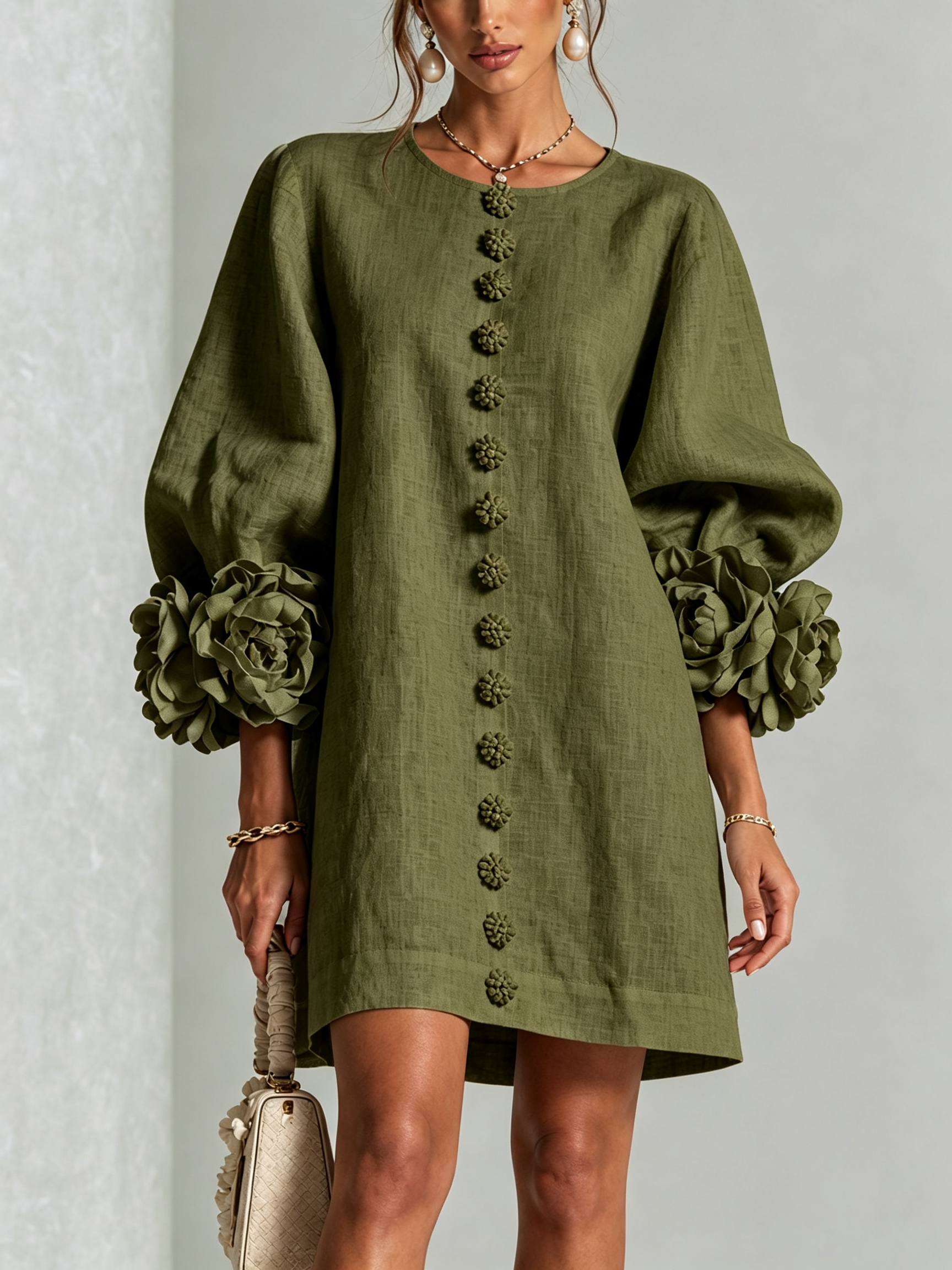 Inna™ | Mini-jurk met bloemenprint en knoopsluiting, met opvallende manchetten