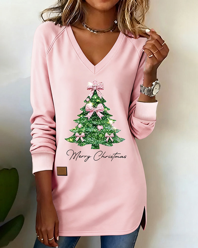 V-hals sweatshirt met kerstboomprint
