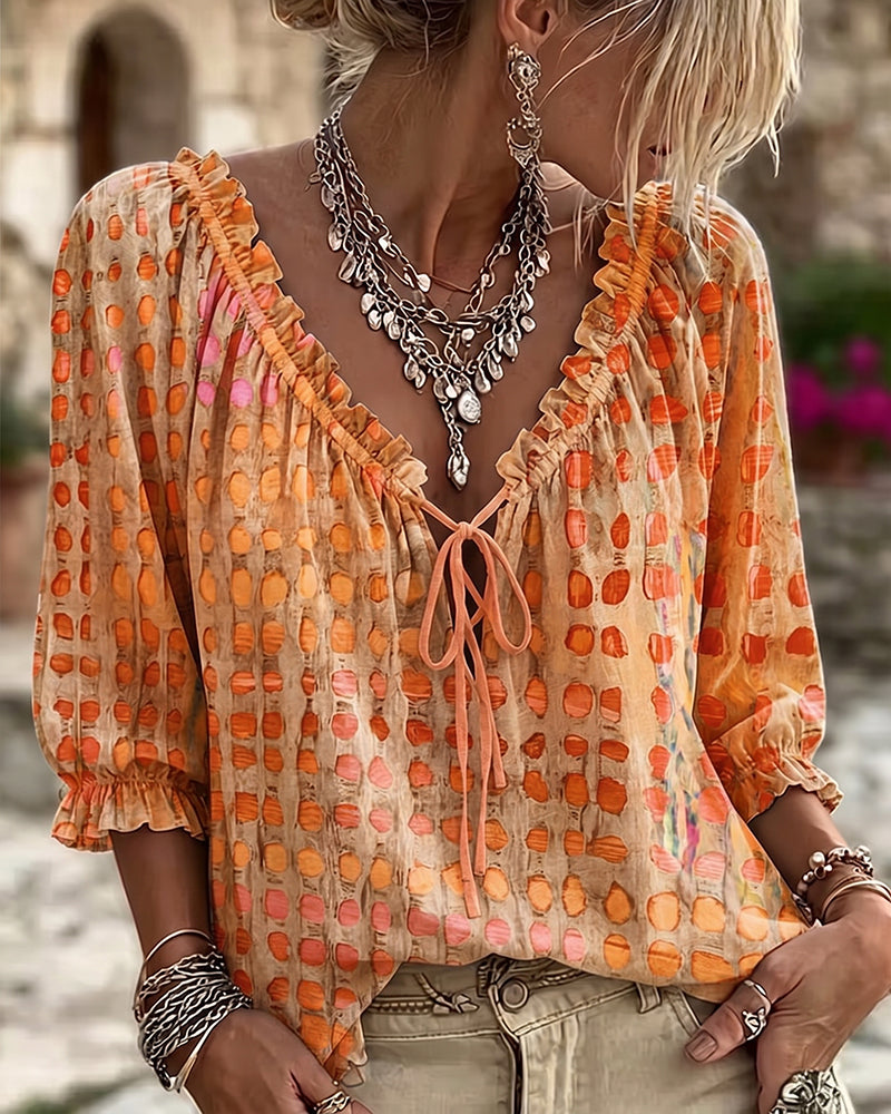 Cornelia | Blouse met stippen en veters