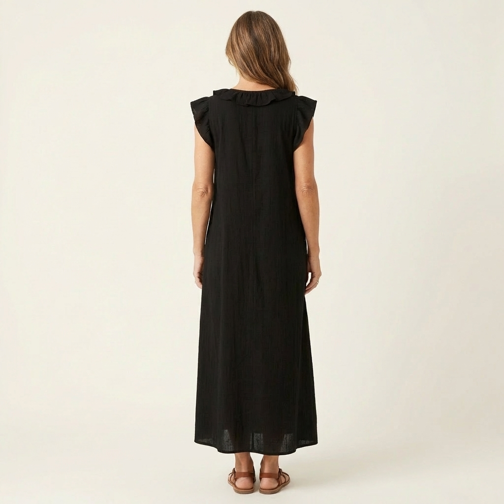 Josette | Linnen maxi-jurk met ruches en V-hals