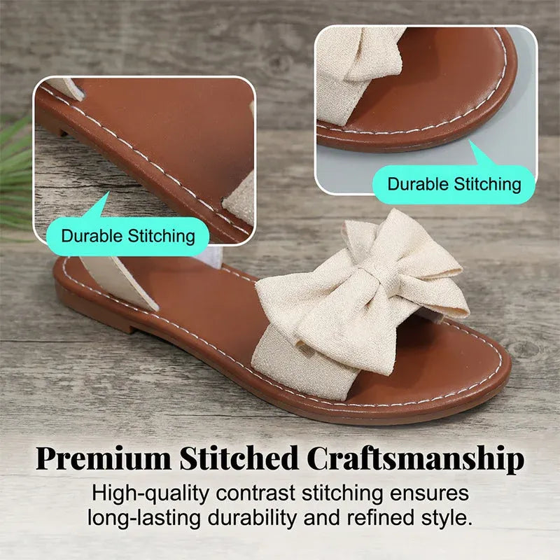 Pearl - Bow Accent Slingback Flat Sandals