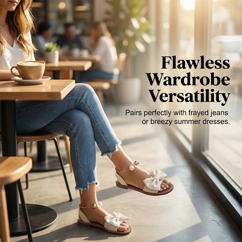 Pearl - Bow Accent Slingback Flat Sandals