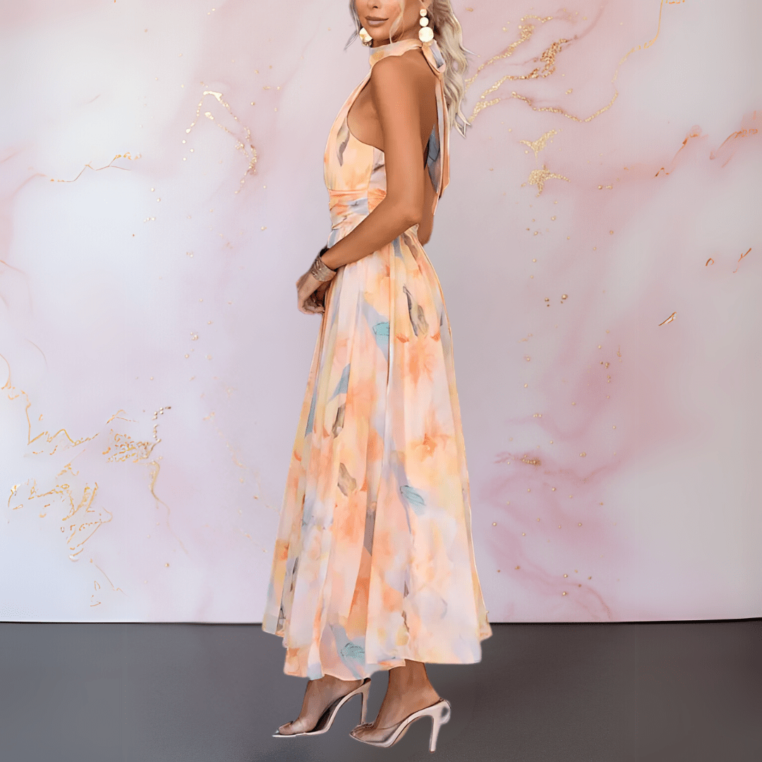 Naomi™ | Elegante getailleerde aquarel print jurk