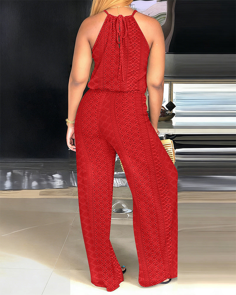 Women's Halter Tie Knit Jacquard Jumpsuit