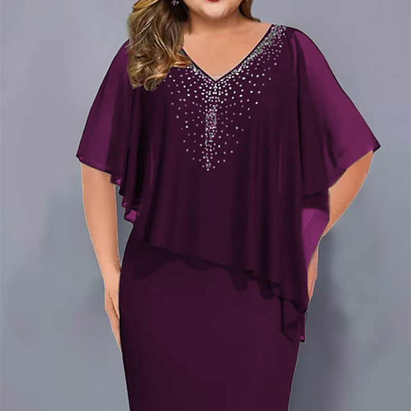 Rosa™ | Capejurk met V-hals en strass, voorzien van een chiffon overlay