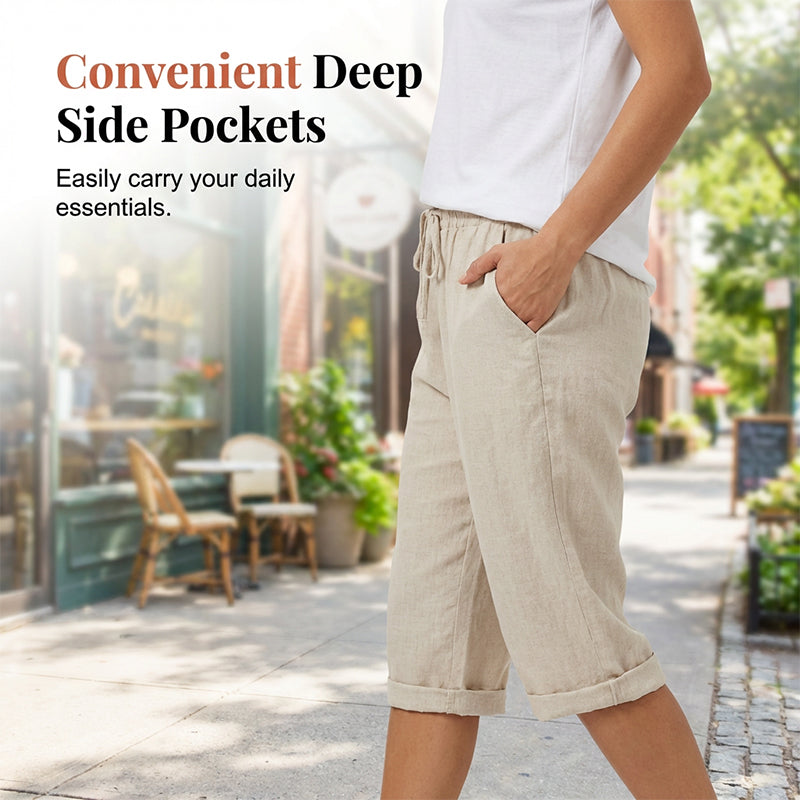 Casual cotton and linen capri pants for women