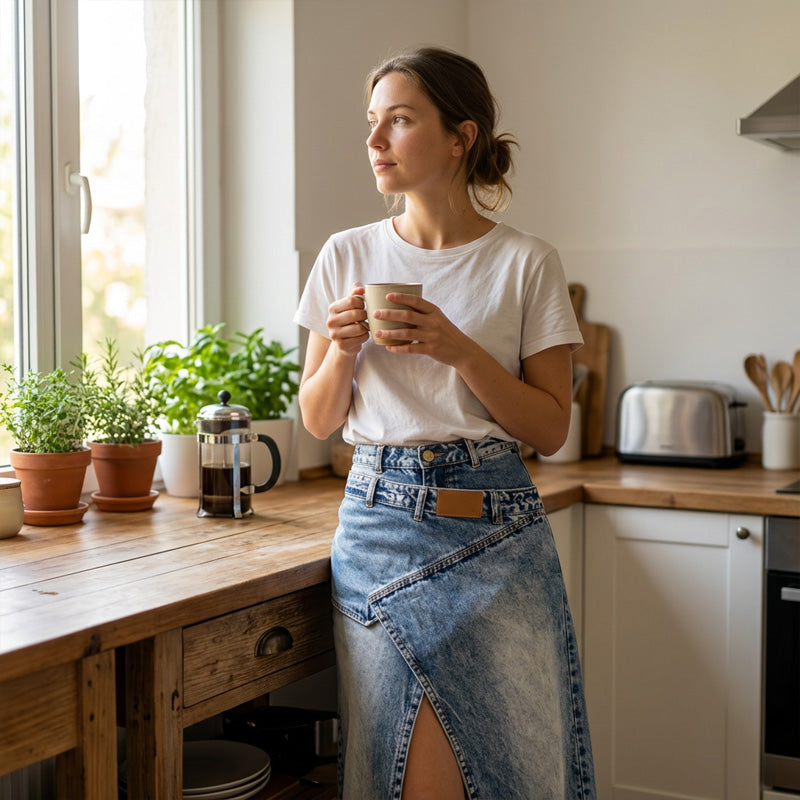 Johanna | Vrouwen denim maxi rok met gelaagde tailleband